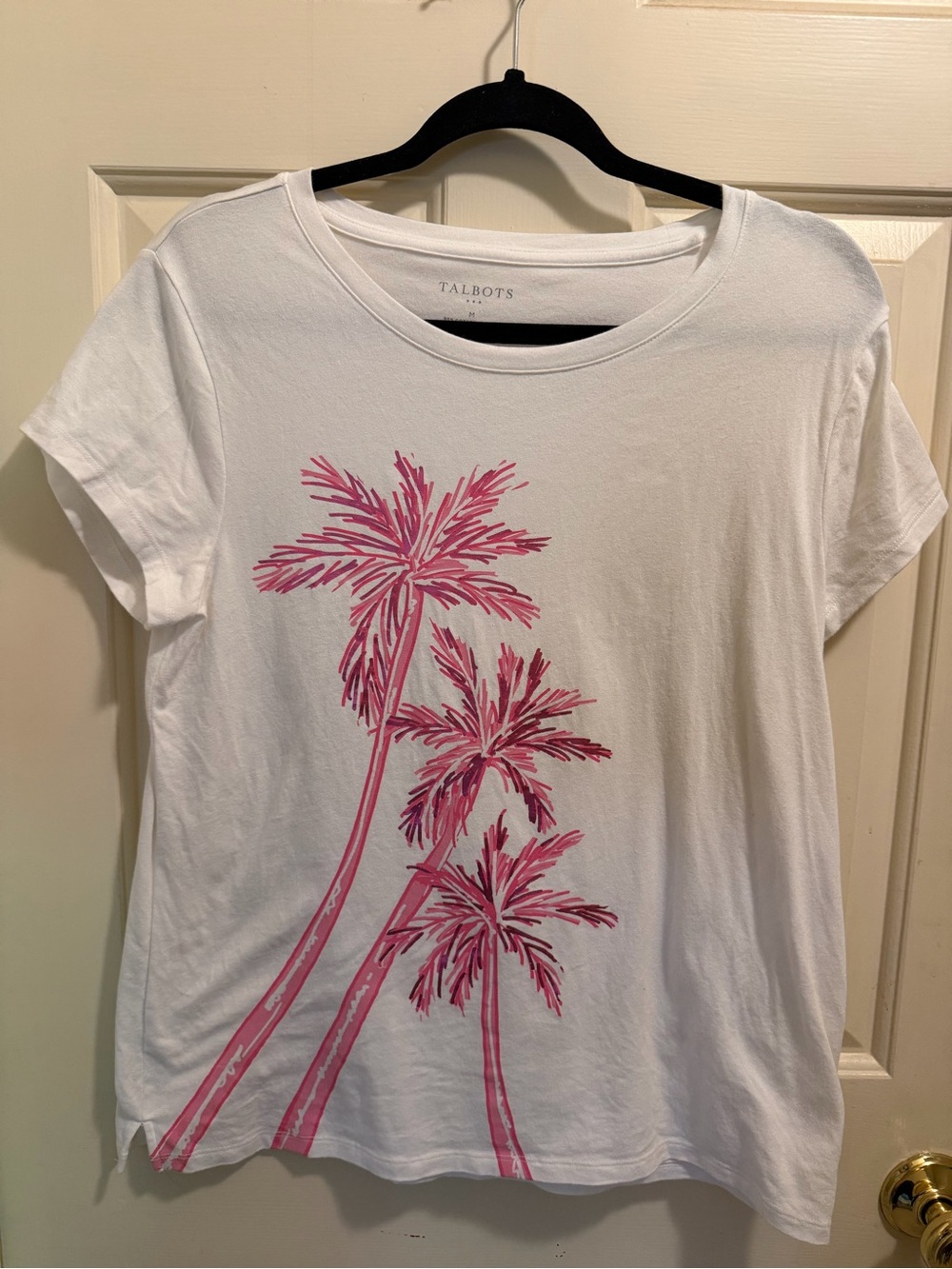 Talbots White Cotton Stretch Tee with Subtle Gray Logo